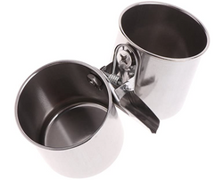 Stainless Steel Bird Food Water Feeding Double Cups Bowl With Clip