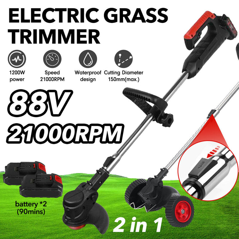 Powerful Electric Cordless Grass Trimmer with 2 batteries